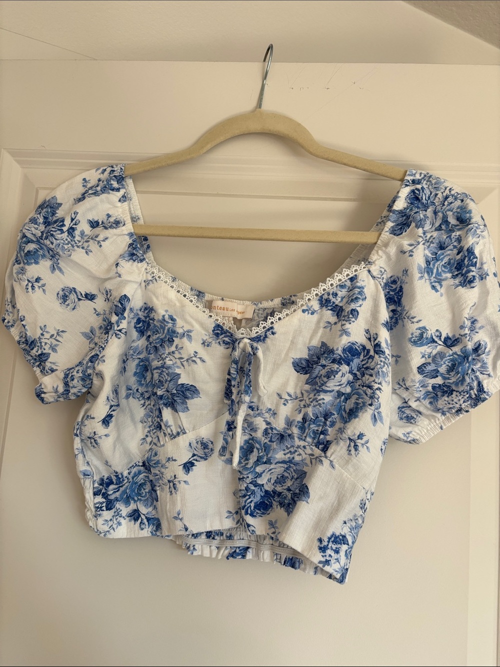 Marshalls White Crop Top with Blue Floral Print